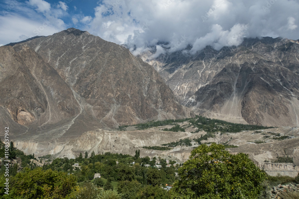 Naklejka premium View of Minapin village, Nagar, Baltistan, Pakistan