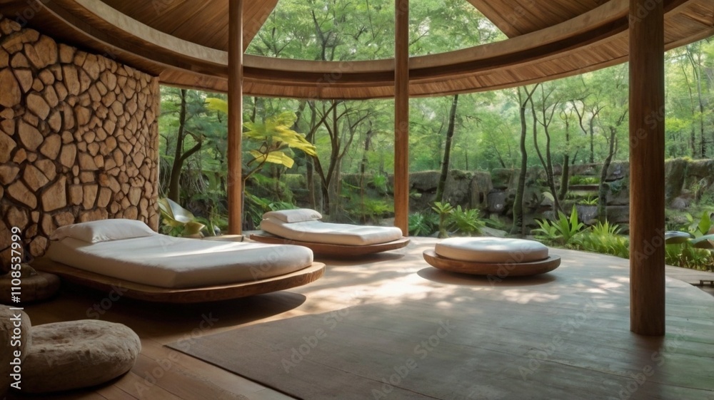 Obraz premium spa and relax, natural background for relaxing, spa with comfortable beds and chairs