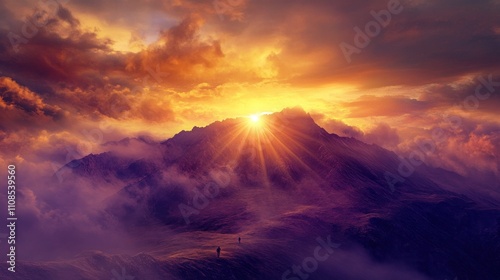Majestic sunrise over mountains with dramatic clouds
