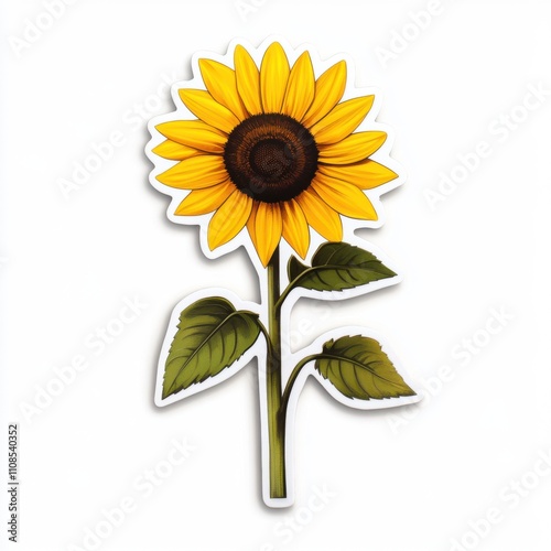 Vintage scrapbook style collage paper sticker cutout of a sunflower stem on white background.