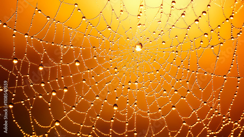 Dew-kissed spiderweb in the golden hour, spiderweb , dew drops , nature , photography. Gossamer. Illustration photo