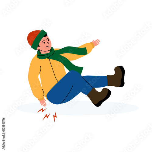Person slips on ice while walking in winter clothes outdoors