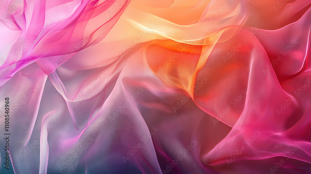 Fototapeta premium Elegant transparent silk background with vibrant colors in created with generative ai technology. Gossamer. Illustration