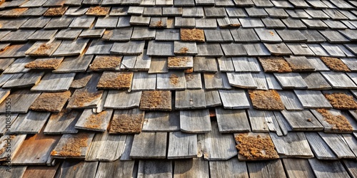 Overlapping Weathered Wood Shingles Detailed Texture, Decaying Roof Concept, Wood Roofing, Architectural Detail Wood shingles, roof texture photo