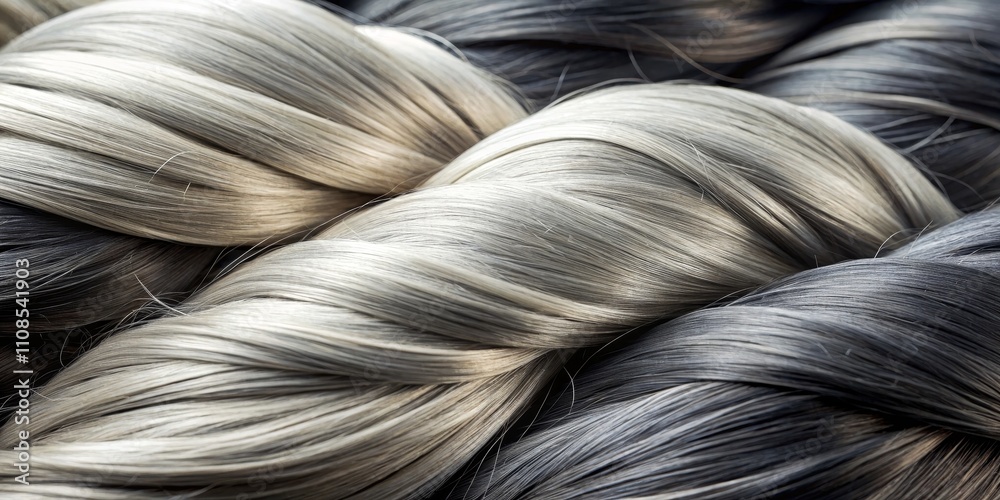 Intertwined Grey and Black Hair Abstract Composition, Close-up Texture, Flowing Strands, Hair Photography, Hair Art Hair,Texture