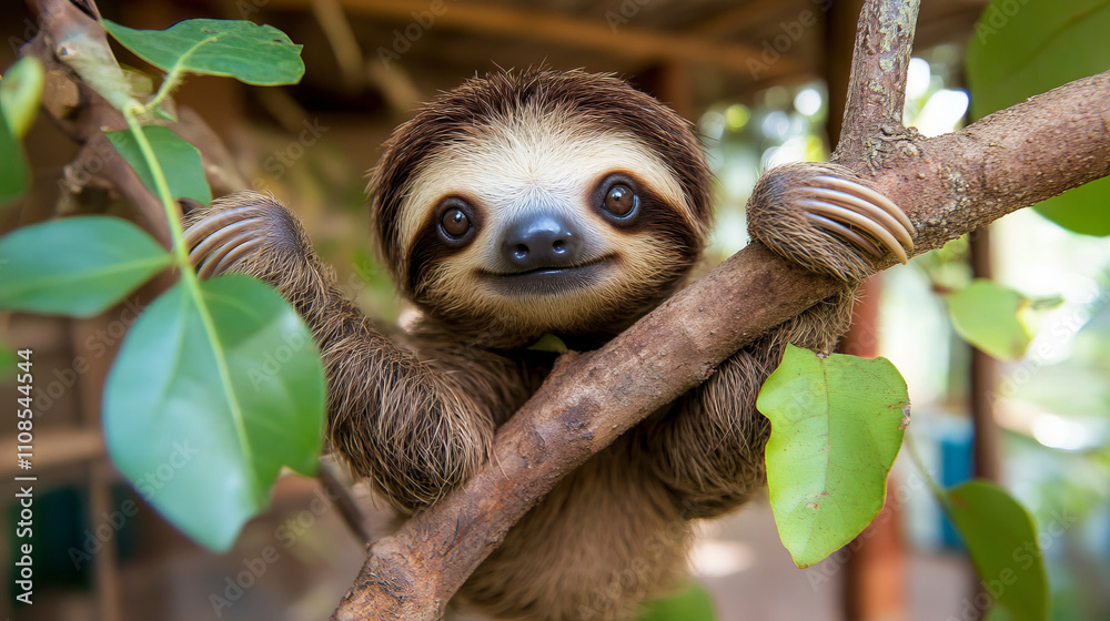 Baby Sloth Bliss: Adorable Portraits of a Young Sloth Clinging to a Branch in the Rainforest Baby Sloth Bliss: Adorable Portraits of a Young Sloth Clinging to a Branch in the Rainforest