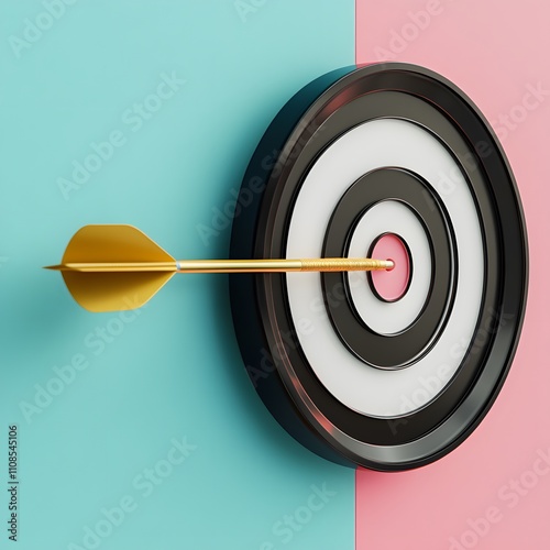 An arrow hitting a virtual target dartboard, symbolizing precision in setting objectives and achieving target goals. photo