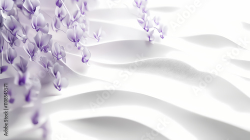 Abstract background with smooth wisteria and gossamer waves on a light white surface, elegant 3d rendering. Gossamer. Illustration photo