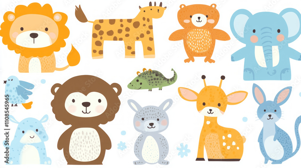 Fototapeta premium Adorable Cartoon Animals for Kids: Cute Illustrations and Designs