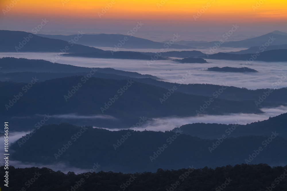 Fototapeta premium landscape view of mist in the morning mountain