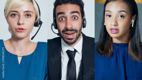 operator, call center, video call, video conference, foreigner, headset, global, zoom, business, speaking, web, conference, meeting, conversation, collage, title, advertisement, support, customer, man