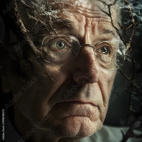 An elderly man experiencing the effects of Alzheimer’s disease, depicting the struggle with memory loss. photo