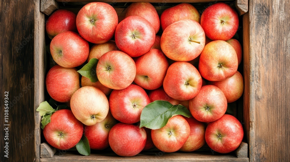 Fresh Red Apples in Rustic Wooden Box Fresh Red Apples in Rustic Wooden Box