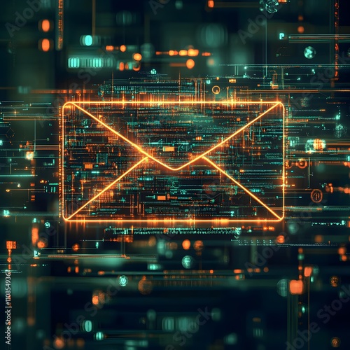 An email envelope wrapped in layers of digital encryption, symbolizing the secure transmission of sensitive information. photo