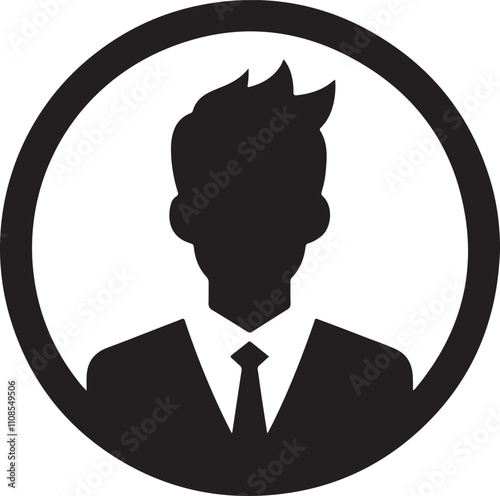 Boy profile icon vector. Profile people silhouette person avatar sign up button vector. Black Silhouette Profile Icon, Male User Avatar, Person, Circle Frame