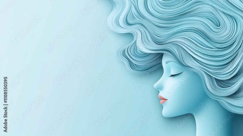 Calm atmosphere abstract portrait of a woman with flowing hair in minimalist style Calm atmosphere abstract portrait of a woman with flowing hair in minimalist style