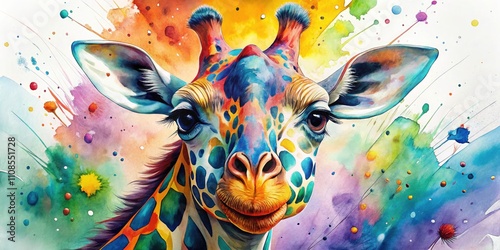 Colorful Watercolor Cartoon Giraffe Head Illustration, Cute Animal Art,  Whimsical Giraffe Portrait