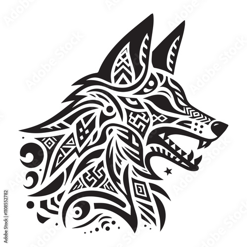 Fox silhouette in bohemian, boho, nature illustration. fox head art, vector illustration. Double exposure with fox and flowers, decorative concept. Poster, card or t-shirt design