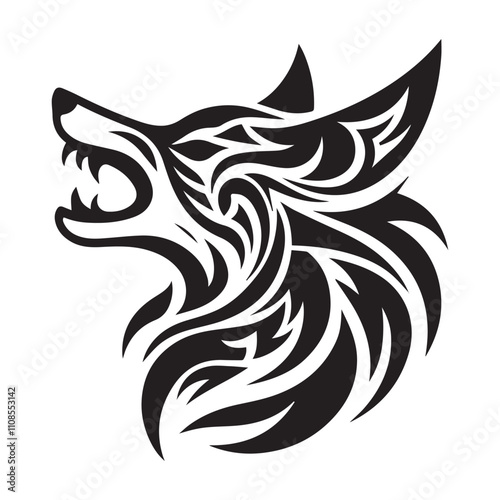 Fox silhouette in bohemian, boho, nature illustration. fox head art, vector illustration. Double exposure with fox and flowers, decorative concept. Poster, card or t-shirt design