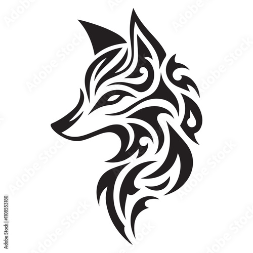Fox silhouette in bohemian, boho, nature illustration. fox head art, vector illustration. Double exposure with fox and flowers, decorative concept. Poster, card or t-shirt design