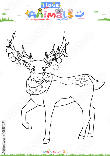 Lets color it Deer cartoon Christmas.ai