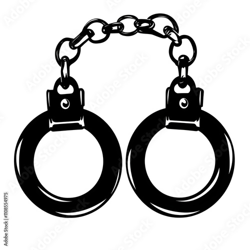 Black handcuffs vector icon, minimalistic design with chain links, symbolic of law, crime, justice, and security, ideal for legal branding, crime-related graphics, and creative projects photo