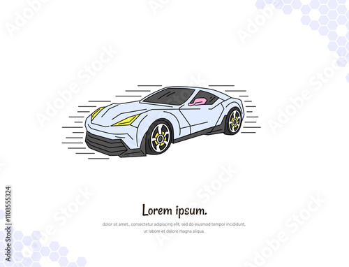 Vector art for wall decoration landscape Cartoon sport car 5.ai