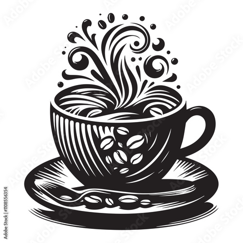 Mandala coffee or tea cup for printing, engraving, coloring and so on. Abstract mandala doodle coffee cup for design element, engraving, adult coloring page. Vector illustration