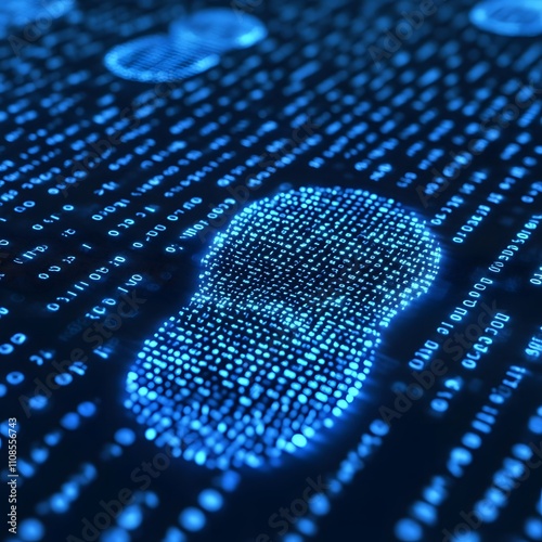 Digital footprints made of binary code, emphasizing the critical importance of cybersecurity and the need to protect one's digital footprint from unauthorized access and exploitation. photo