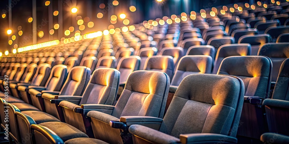 Obraz premium Long Exposure Photography: Empty Chairs, Theater, Auditorium, Waiting Audience, Serene Scene, Dramatic Lighting, Silent Stage
