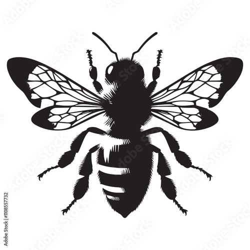 Bee silhouette vector style with white background, a beautiful flying Bee silhouette vector icon.  Cute bee icon, silhouette, very simple and single honey bee silhouette white background