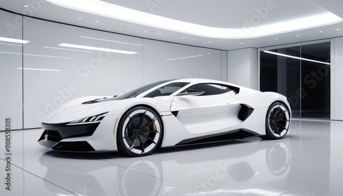 Sleek White Sports Car in Modern Garage Luxury Speed Design