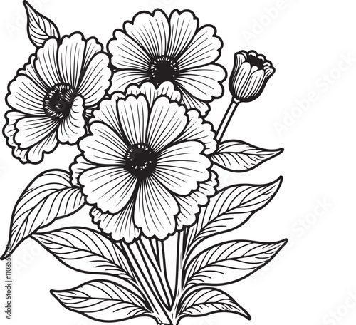 Shameless flower pattern design. Flowers outline vector. Coloring book flowers.