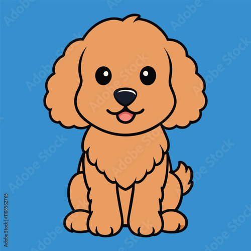 Cute Cartoon Labradoodle Dog Sitting Clipart Illustration