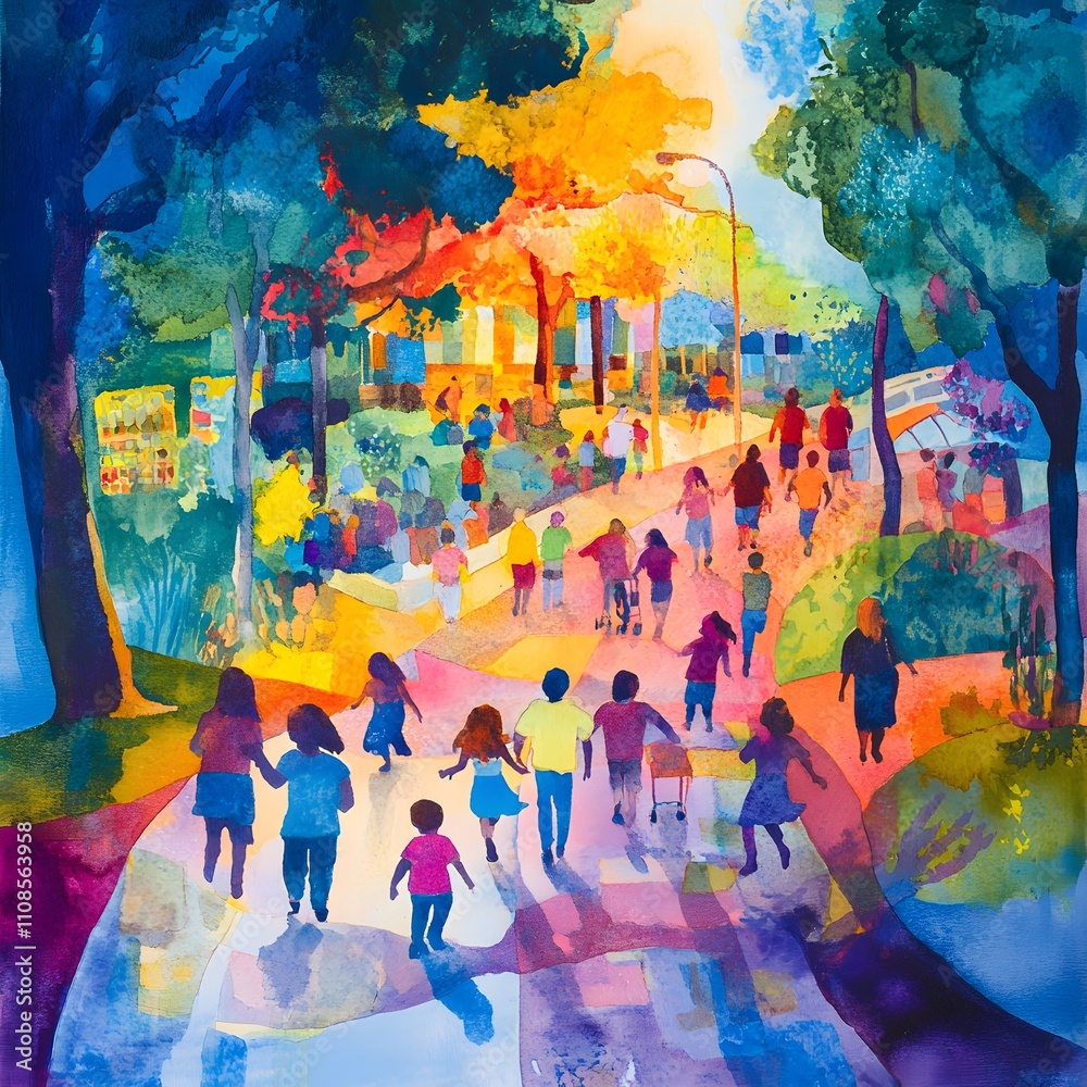 Fototapeta premium Images depicting community involvement in autism awareness events, walks, or support groups, highlighting the collective effort to foster a sense of belonging and understanding.