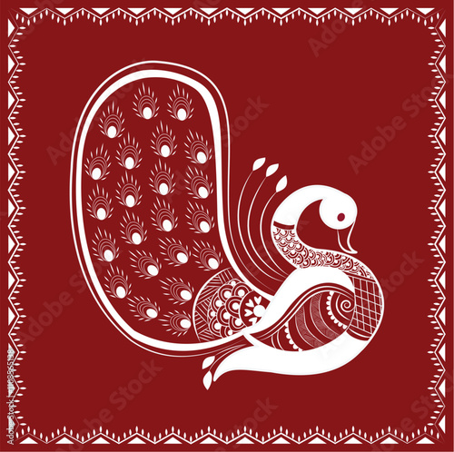 Warli art, Indian folk art,  peacock, 