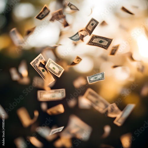 Money floating in the air, symbolizing the concept of seizing opportunities. photo