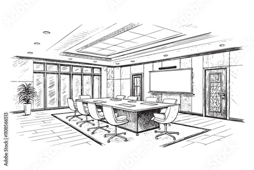 Conference meeting room sketch hand dawn drawing vector illustration