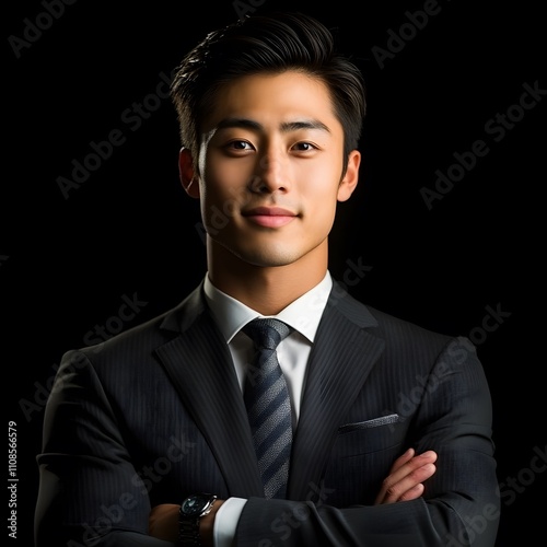 Portrait of a young Asian businessman in formal wear, exuding confidence and professionalism against an isolated background. photo