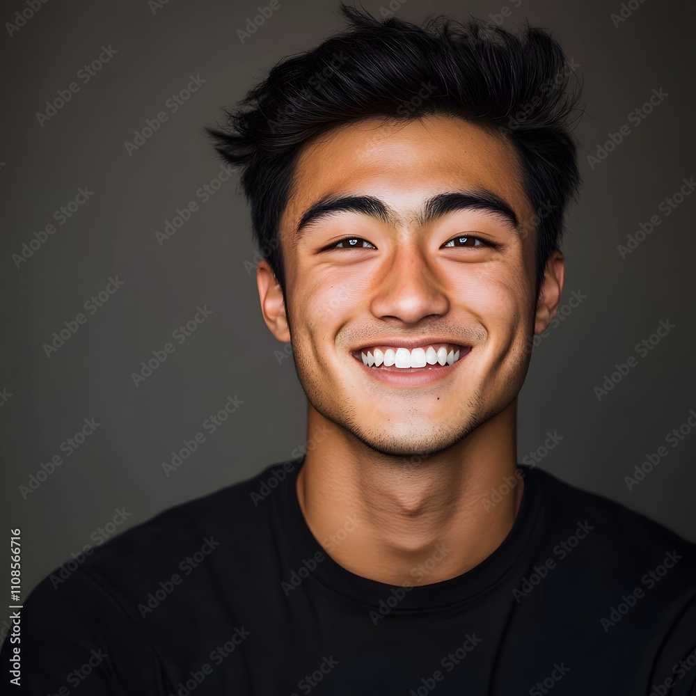 Fototapeta premium Portrait of a young, handsome Asian man smiling confidently at the camera.
