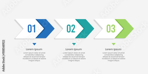 Infographic arrows of 3 Processes to Drive Business. Presentation, Plan, Strategy and Information. Vector illustration.