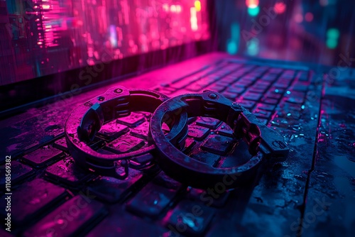Handcuffs on the laptop,cyber concept
