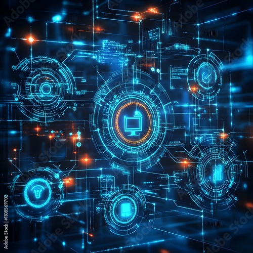 Symbols or graphics representing the concept of quality improvement resulting from a software update and system installation. photo