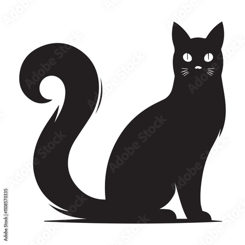 Silhouette of a cat. Kitty black color silhouette, black color silhouette. Black Cat Sitting On White Background Vector Illustration