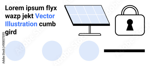 Solar panel and padlock icon with placeholder text. Ideal for technology, security, sustainability, renewable energy, clean energy, data protection, environmental themes. Landing page