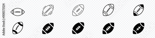 American football icon set. Rugby ball icons. American football ball, American football ball icon isolated transparent background