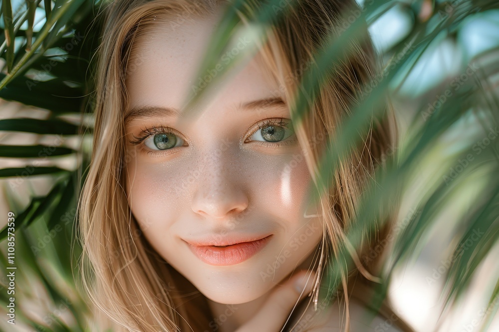 Captivating portrait of a young woman surrounded by lush greenery in a serene outdoor setting Captivating portrait of a young woman surrounded by lush greenery in a serene outdoor setting
