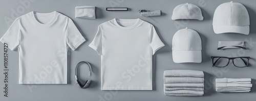 Branding kit mockup showcasing apparel and accessories against a pure background. photo