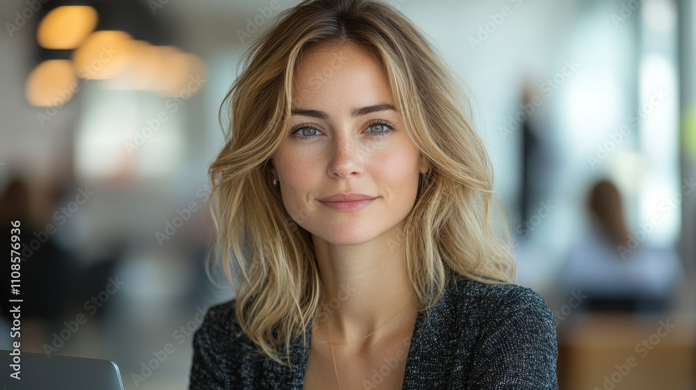 Confident Businesswoman Working at Desk in Modern Office Confident Businesswoman Working at Desk in Modern Office