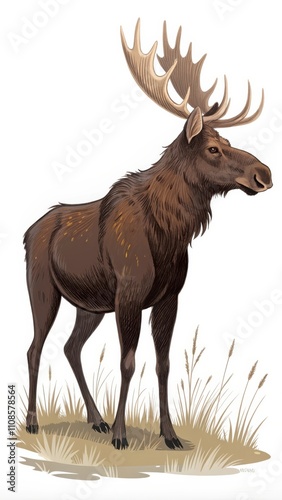 Wallpaper Mural Moose Sticker Vector Design Featuring a Majestic Animal Standing in Grass With a White Background. Generative AI Torontodigital.ca